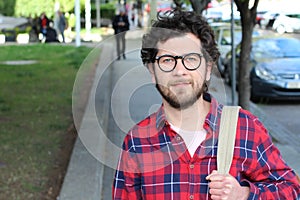 Young man outdoors with copy space