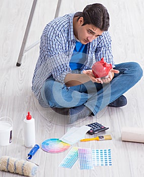 Young man overspending his budget in refurbishment project