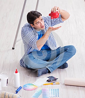 Young man overspending his budget in refurbishment project