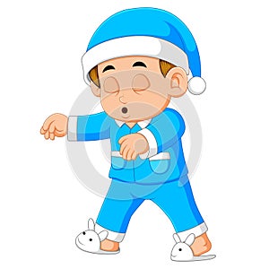 A young man in pajamas sleepwalking