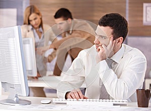 Young man participating at training course