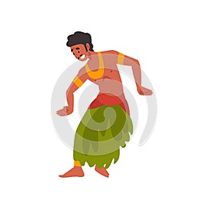 Young Man Performing Folk Dance, Indian Dancer in Traditional Clothes Vector Illustration