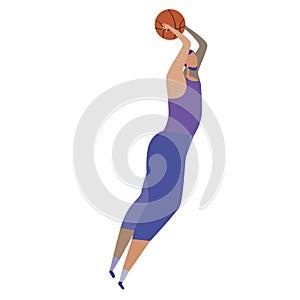 Young man playing basketball isolated on white background, flat vector stock illustration with cartoon character as a sport