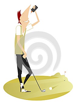 Young man playing golf. Illustration