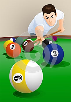 Young man playing pool indoor