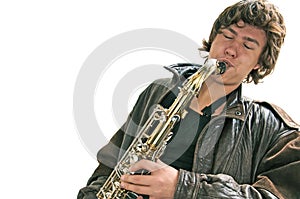 Young Man Playing A Saxaphone photo