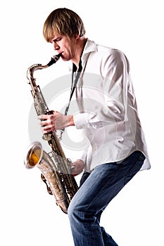 Young man playing the saxophone