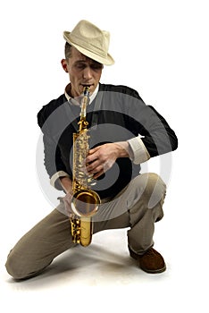 Young man playing saxophone