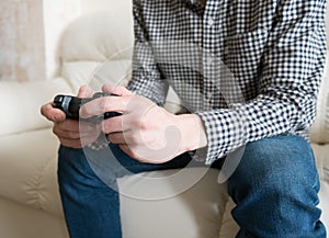 Young man playing video games