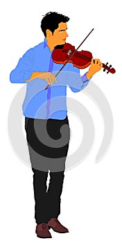 Young man playing violin . Musician artist amusement public.