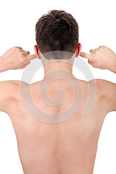 Young Man plug the Ears