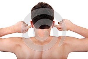 Young Man plug the Ears