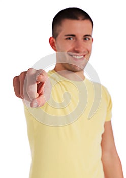 Young man pointing with finger