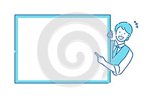 Young man pointing (introducing ) vector illustration ( design space