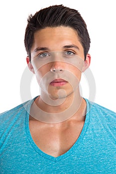 Young man portrait face looking serious concentrate muscular people muscles isolated photo