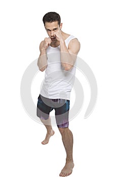 Young Man Posing As Fighter