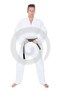 Young man practicing karate