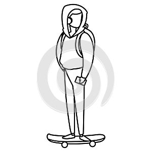 Young man practicing skateboarding