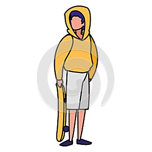 Young man practicing skateboarding