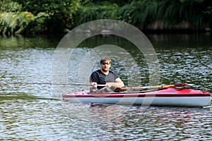 Young man practicing survival training