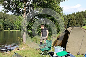 Young man practicing survival training