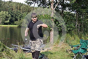 Young man practicing survival training