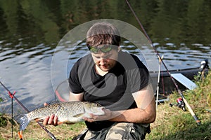 Young man practicing survival training