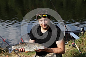 Young man practicing survival training