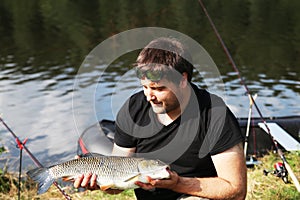 Young man practicing survival training