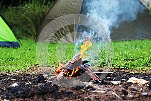 Young man practicing survival training