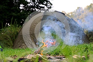 Young man practicing survival training