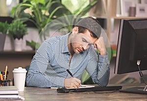 Young Man Programmer Computer Technology Work Concept