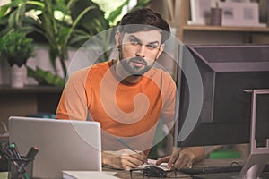 Young Man Programmer Computer Technology Work Concept