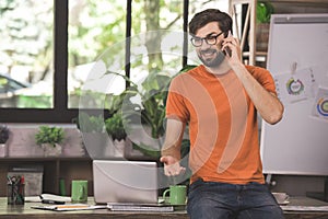 Young Man Programmer Computer Technology Work Concept