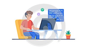 Young Man Programming on Laptop for Software Development, vector design Generative AI