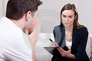 Young man during psychotherapy