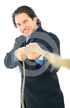 Young Man Pulling Rope