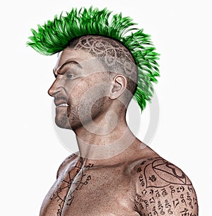 Young man with a punk hair style and tattooes