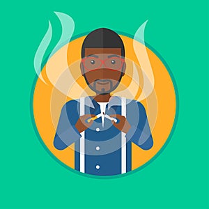 Young man quitting smoking vector illustration.