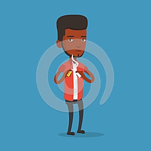 Young man quitting smoking vector illustration.