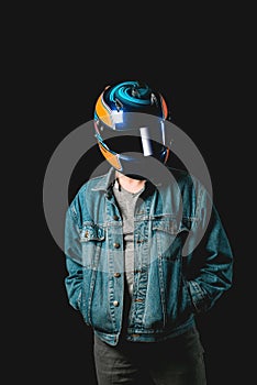 Young man with racing helmet, hitman, millennial