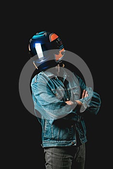 Young man with racing helmet, hitman, millennial