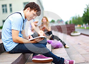 Young man read book