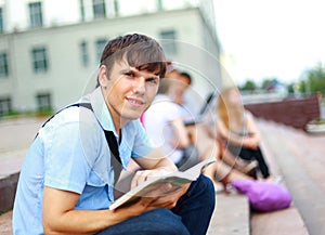 Young man read book