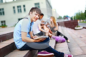 Young man read book