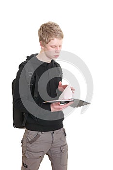 Young man reading book