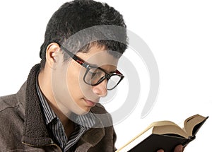 Young man reading a book