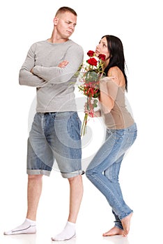 Young man refusing apologies from her woman