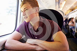 Young Man Relaxing On Train Journey