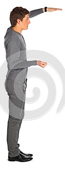 Young man represent letter F